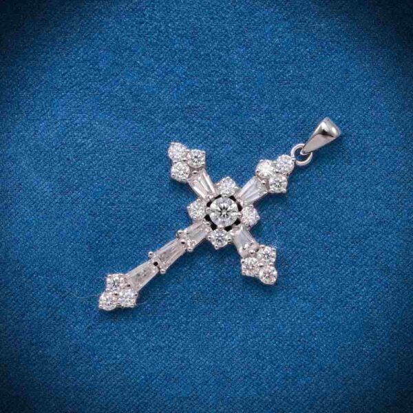 Moissanite Latin Cross Pendant 14K Gold - Image 2