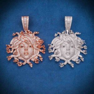 Moissanite Medusa Head Pendant 14K Gold