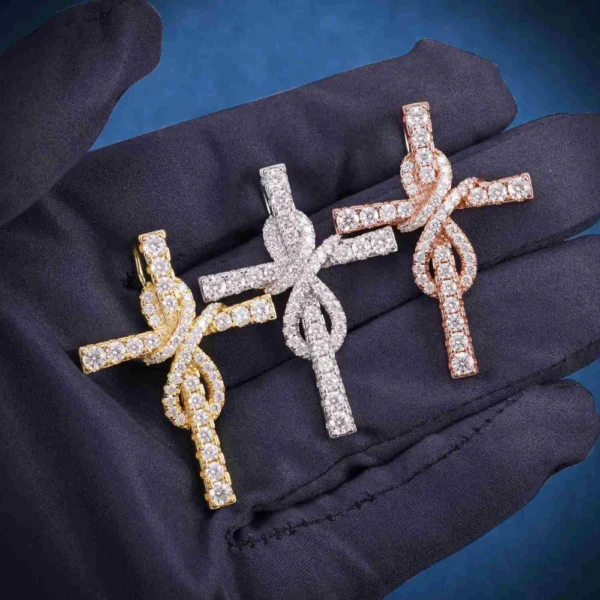 Moissanite Mini Infinity Cross Pendant 14K Gold - Image 2