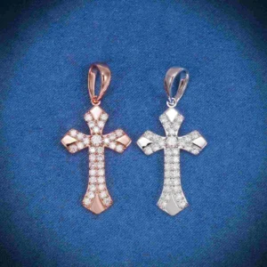 20MM Moissanite Ornamental Cross Pendant 14K Gold