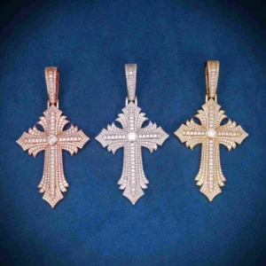 Moissanite Spiked Ornamental Cross Pendant 14K Gold