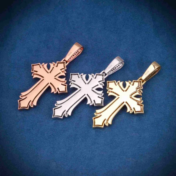 Moissanite Spiked Ornamental Cross Pendant 14K Gold - Image 2