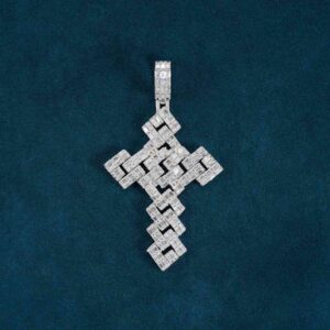 Moissanite Square Link Cross Pendant 14K Gold