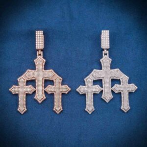Moissanite Triple Cross Pendant 14K Gold