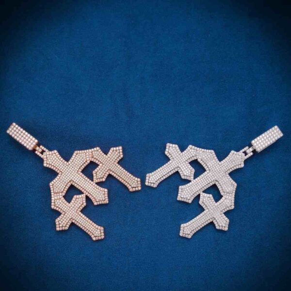 Moissanite Triple Cross Pendant 14K Gold - Image 2