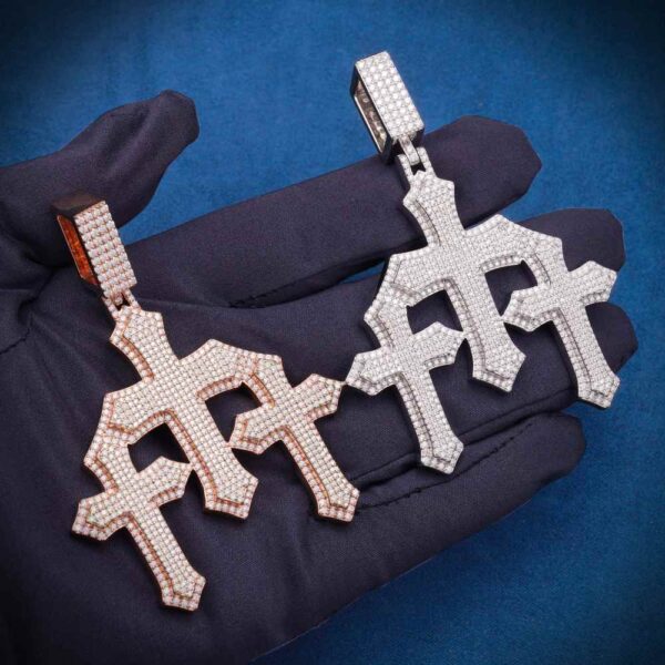 Moissanite Triple Cross Pendant 14K Gold - Image 3