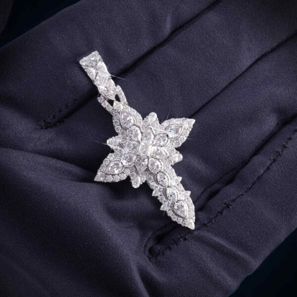 Princess Cut Moissanite Cross Pendant 14K Gold - Image 3