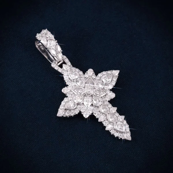 Princess Cut Moissanite Cross Pendant 14K Gold - Image 2