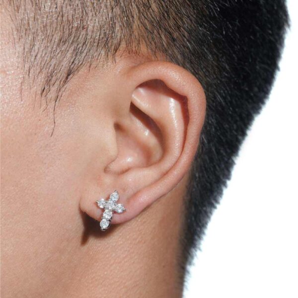 Round Cut Moissanite Cross Earrings 14K Gold - Image 2