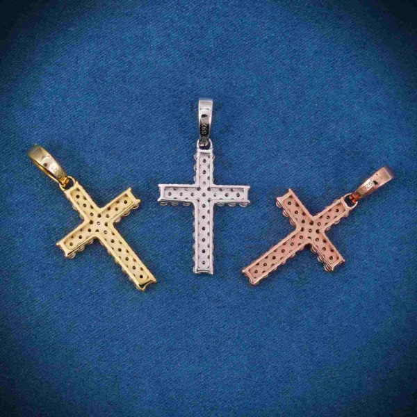 2 Row Moissanite Prong Cross Pendant 14K Gold - Image 2