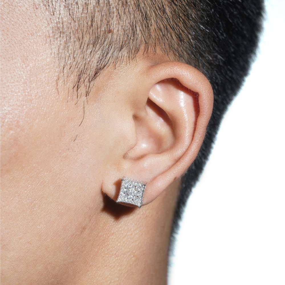 Side Halo Square Moissanite Earrings 14K Gold - Image 2