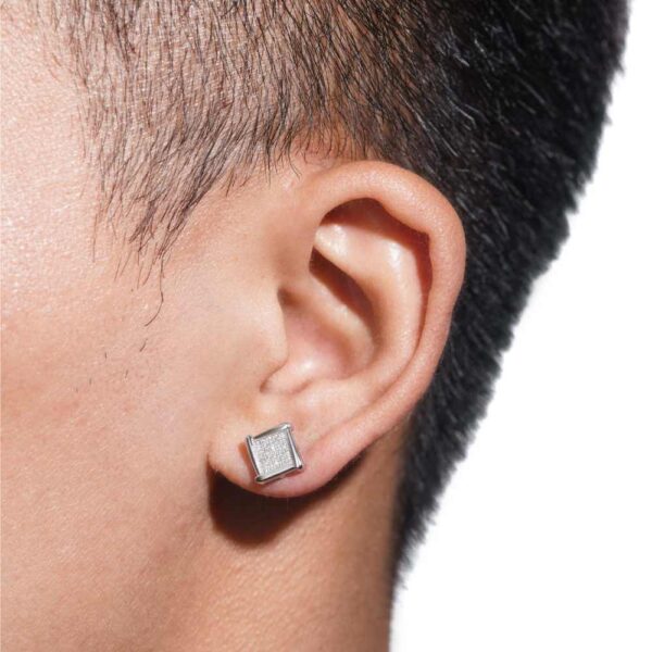 Solid Edge Moissanite Square Earrings 14K Gold - Image 2