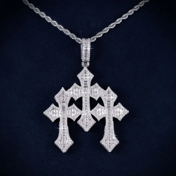 VVS Triple Cross Pendant 14K Gold - Image 2