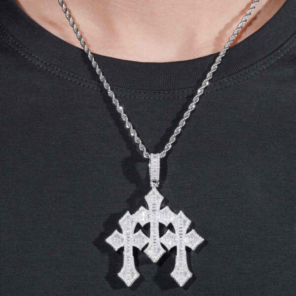 VVS Triple Cross Pendant 14K Gold - Image 3