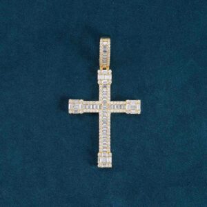 Emerald Cut Moissanite Cross Pendant 14K Gold