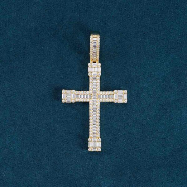Emerald Cut Moissanite Cross Pendant 14K Gold
