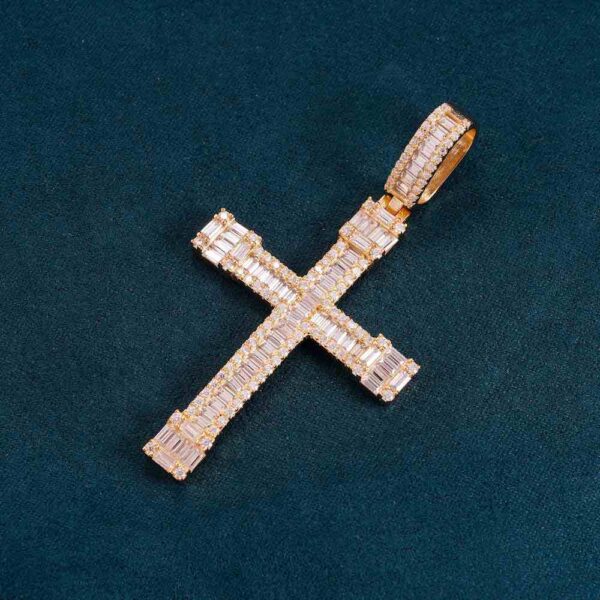 Emerald Cut Moissanite Cross Pendant 14K Gold - Image 3