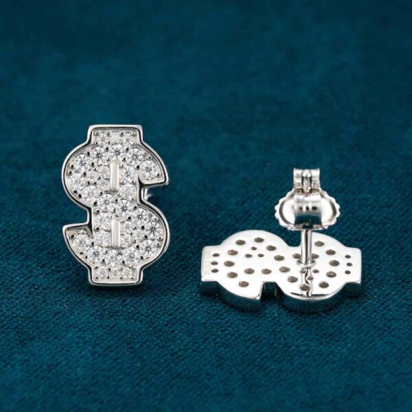 Moissanite Dollar Sign Earrings 14K Gold - Image 2