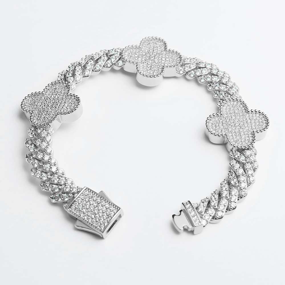 8MM Four Leaf Moissanite Cuban Link Bracelet 14K Gold - Image 2