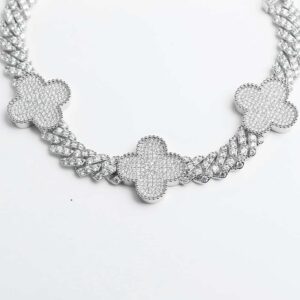 8MM Four Leaf Moissanite Cuban Link Bracelet 14K Gold