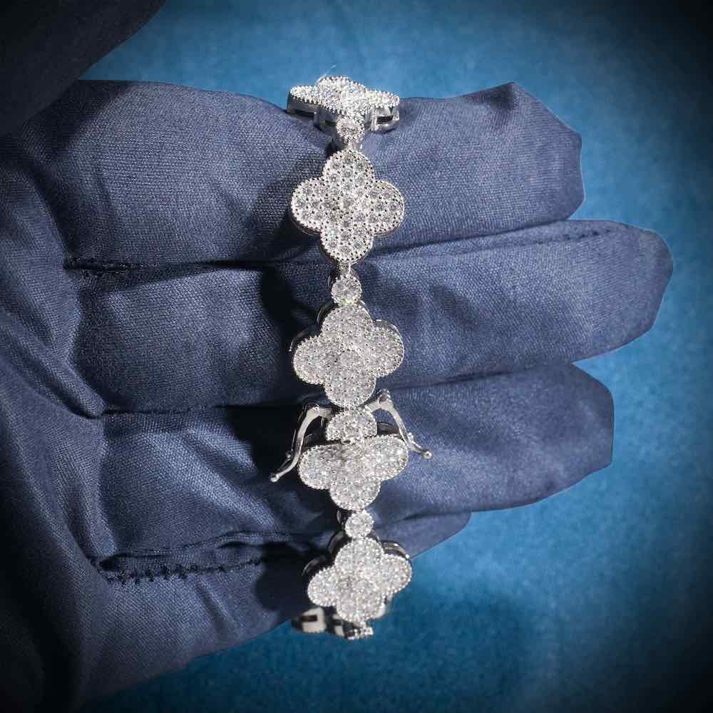 12MM Four Leaf Moissanite Beads Bracelet 14K Gold - Image 2