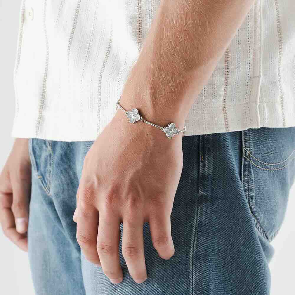 Four Leaf White Gold Moissanite Motif Bracelet - Image 2