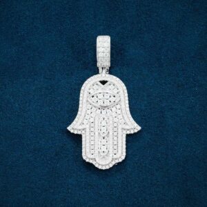 Moissanite Halo Hamsa Hand Pendant 14K Gold