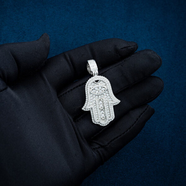 Moissanite Halo Hamsa Hand Pendant 14K Gold - Image 3