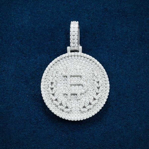 Moissanite Bitcoin Pendant 14K Gold