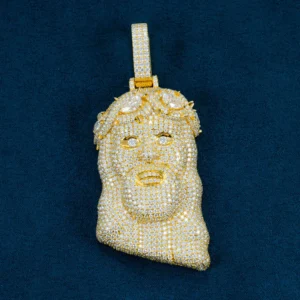 Moissanite Halo Jesus Pendant 14K Gold