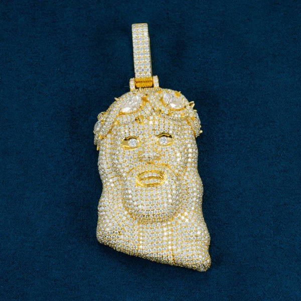 Moissanite Halo Jesus Pendant 14K Gold