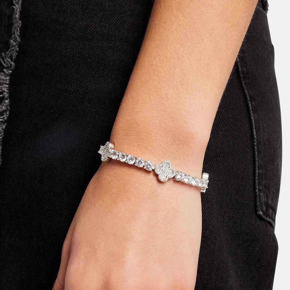 5MM Leaf Clover Moissanite Bracelet 14K Gold - Image 3
