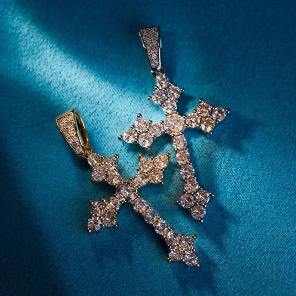 Moissanite Budded Cross Pendant 14K Gold - Image 3