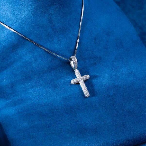 Moissanite 2-Row Cross Pendant 14K Gold - Image 2