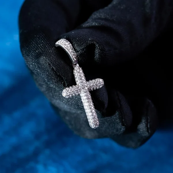 Moissanite 2-Row Cross Pendant 14K Gold - Image 3