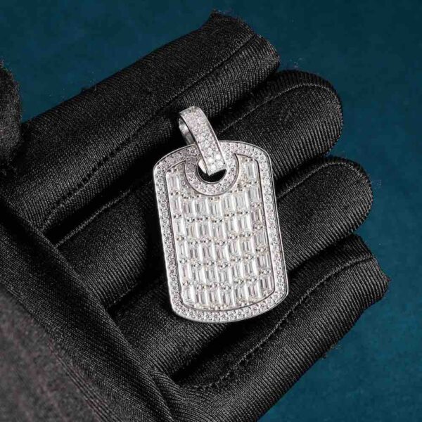 Moissanite Baguette Dog Tag Pendant 14K Gold - Image 3