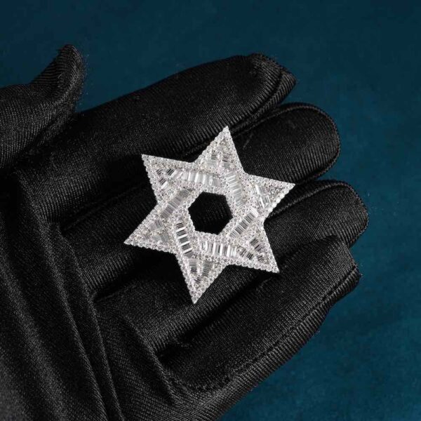 Moissanite Baguette Star of David Pendant 14K Gold - Image 3