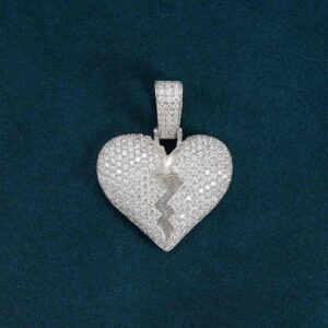 Moissanite Broken Heart Pendant 14K Gold