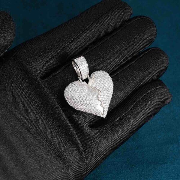 Moissanite Broken Heart Pendant 14K Gold - Image 3