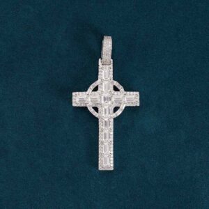 Moissanite Celtic Cross Pendant 14K Gold