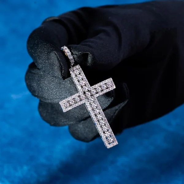 Moissanite Cluster Cross Pendant 14K Gold - Image 2