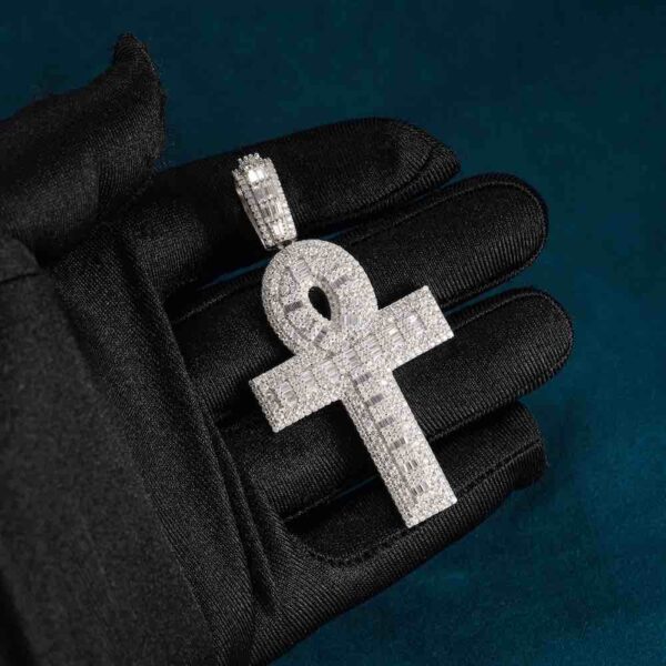 Moissanite Baguette Ankh Pendant 14K Gold - Image 3
