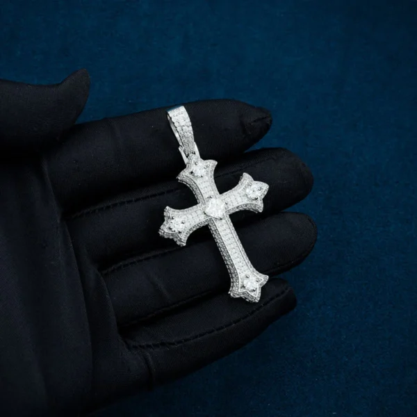 Moissanite Cross Pendant 14K Gold - Image 3