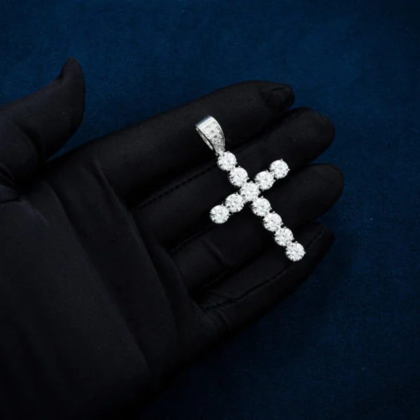 Moissanite Solitaire Cross Pendant 14K Gold - Image 3