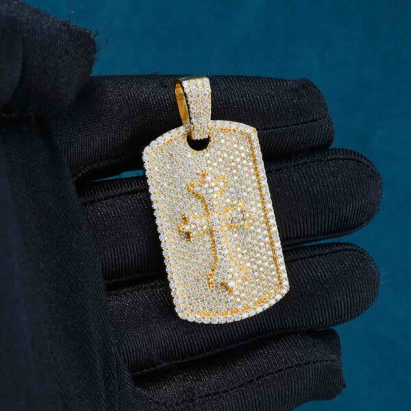 Moissanite Dog Tag Cross Pendant 14K Gold - Image 3