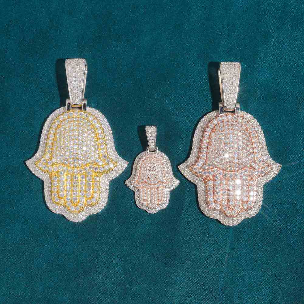 Moissanite Two Tone Hamsa Hand Pendant 14K Gold