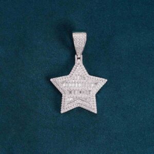 Moissanite Baguette Star Pendant 14K Gold