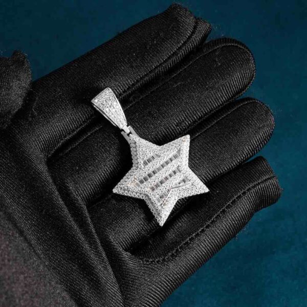 Moissanite Baguette Star Pendant 14K Gold - Image 3