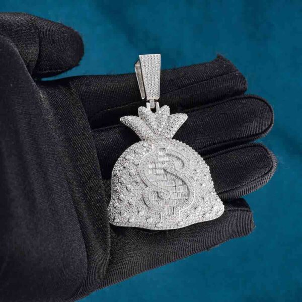 Moissanite Baguette Money Bag Pendant 14K Gold - Image 3