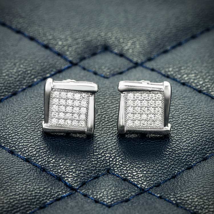 8MM Moissanite Square Cluster Earrings 14K Gold